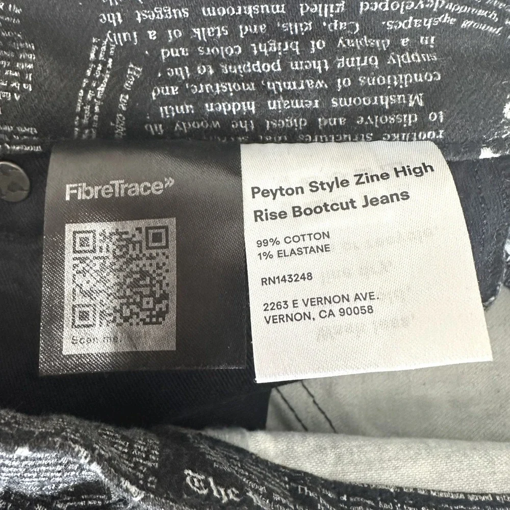 Reformation Newspaper Print Peyton Zine High Rise Bootcut Jeans‎ Black Sz. 25